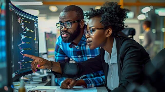 Black software engineer building a custom business dashboard on a laptop