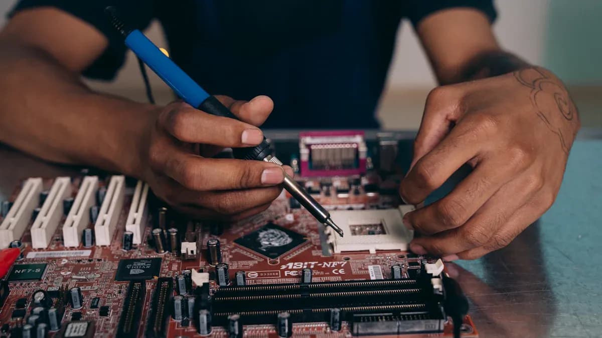 Black IT professional unboxing and checking new hardware for a client order